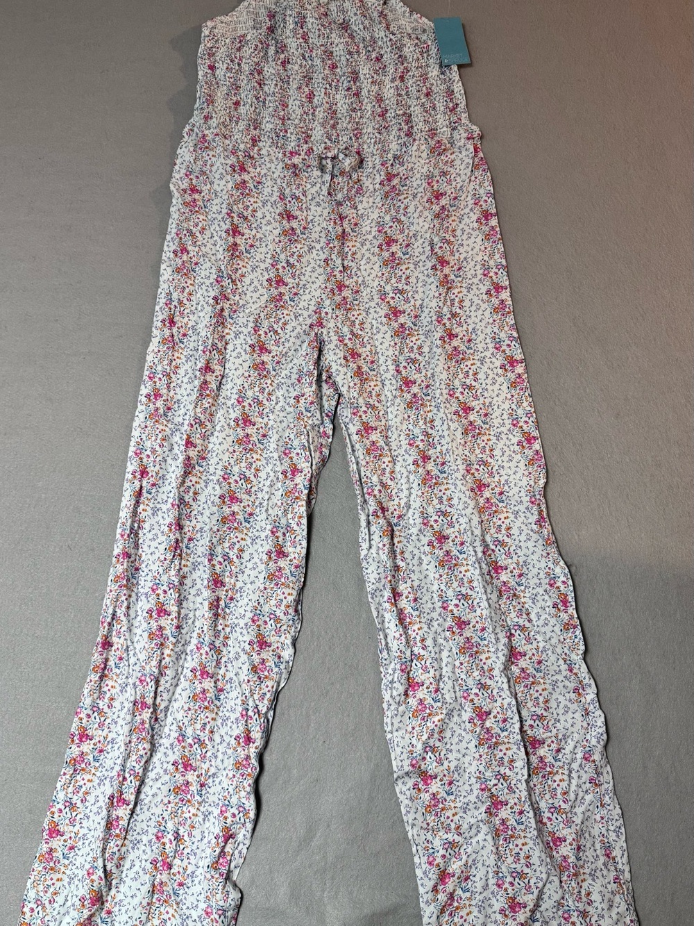 Market & Spruce Pink Floral Smocked Wide-Leg Jumpsuit Womens XL NWT